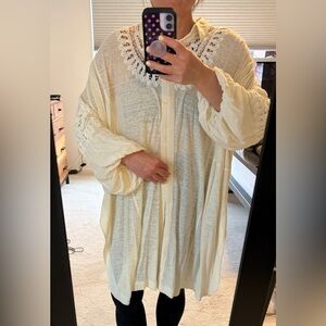 Free People Cream Textured Top